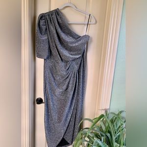 SHEIN Silver One-Shoulder Draped Cocktail Dress